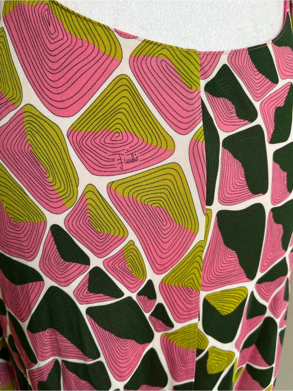 Vintage Emilio Pucci Pink Green White Long Sleeve Open Back Midi Dress 42 6 S - Picture 4 of 9